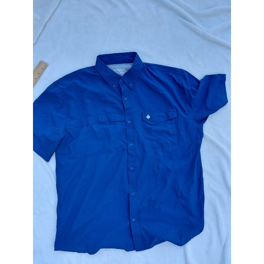 Nomad Mens XL Blue Short Sleeve Fishing Shirt Performance Button Down Vent Back